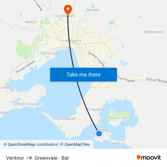 Ventnor to Greenvale - Bal map