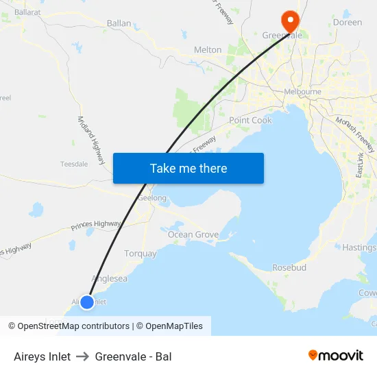 Aireys Inlet to Greenvale - Bal map