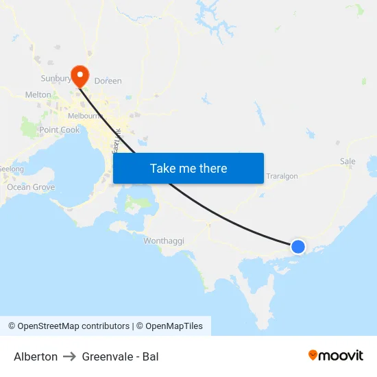Alberton to Greenvale - Bal map
