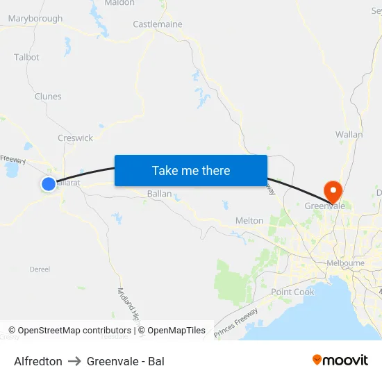 Alfredton to Greenvale - Bal map