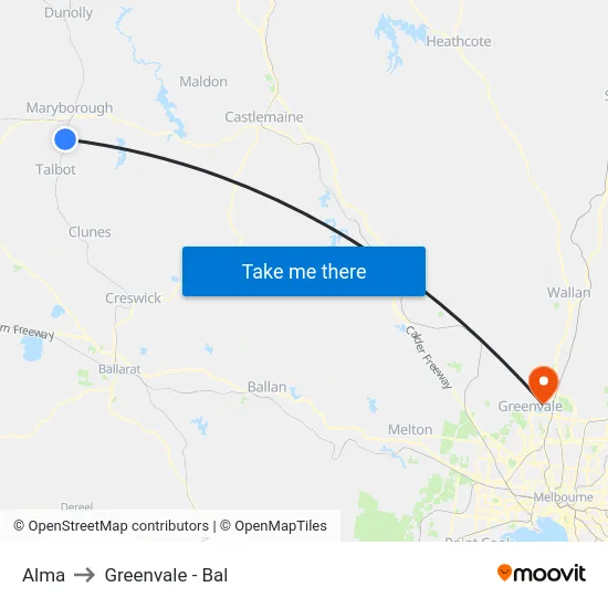 Alma to Greenvale - Bal map