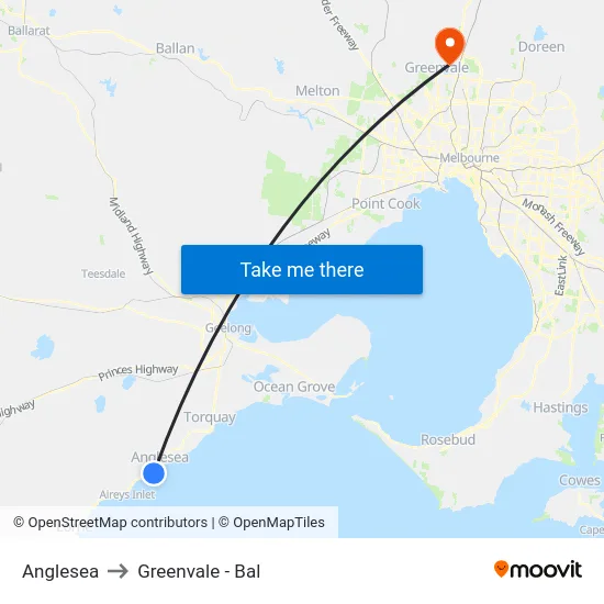 Anglesea to Greenvale - Bal map