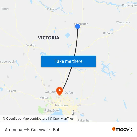 Ardmona to Greenvale - Bal map