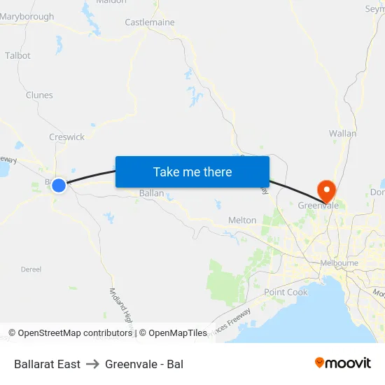 Ballarat East to Greenvale - Bal map