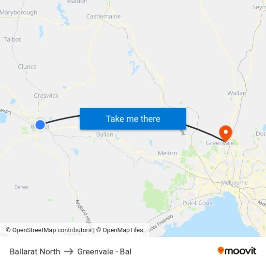 Ballarat North to Greenvale - Bal map
