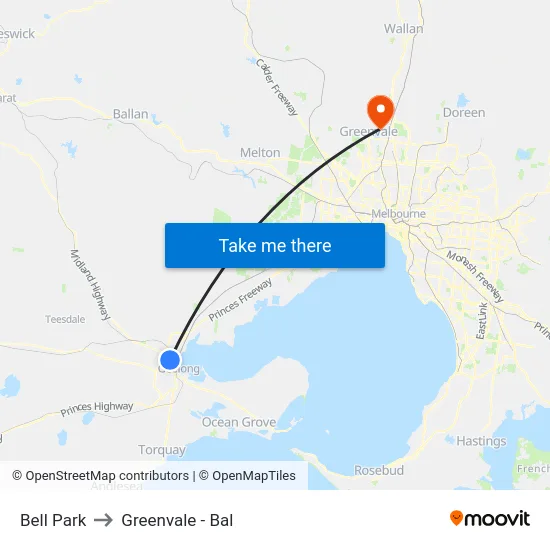 Bell Park to Greenvale - Bal map