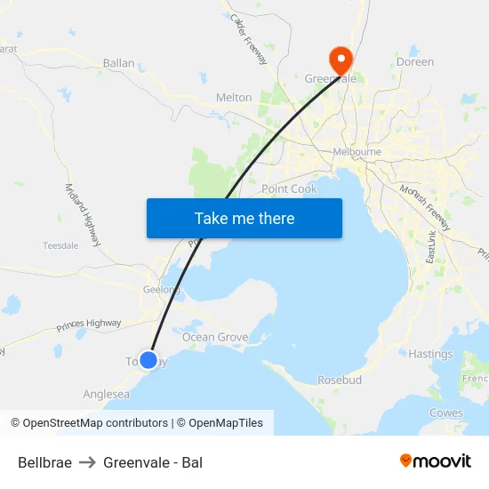 Bellbrae to Greenvale - Bal map