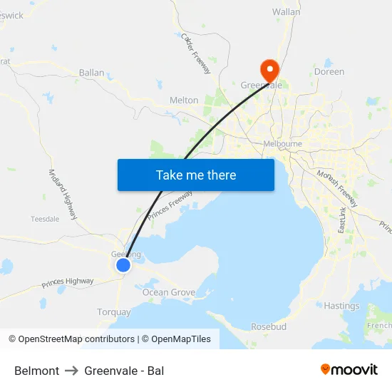 Belmont to Greenvale - Bal map