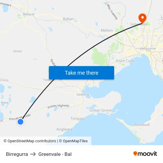 Birregurra to Greenvale - Bal map