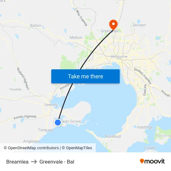 Breamlea to Greenvale - Bal map
