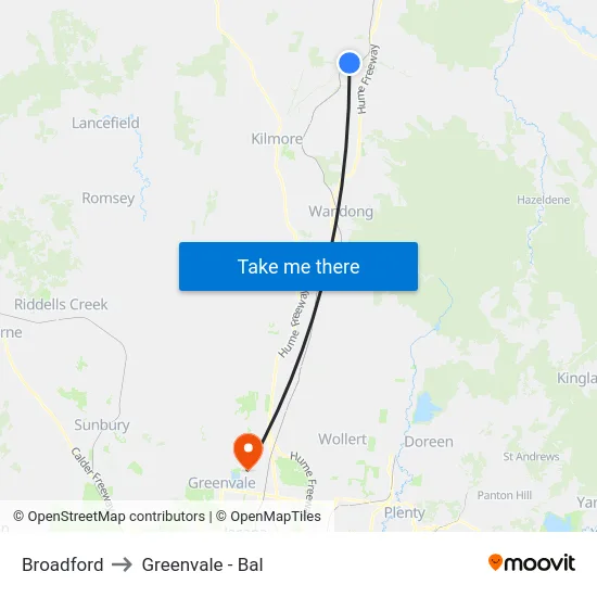 Broadford to Greenvale - Bal map