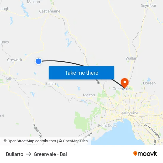 Bullarto to Greenvale - Bal map