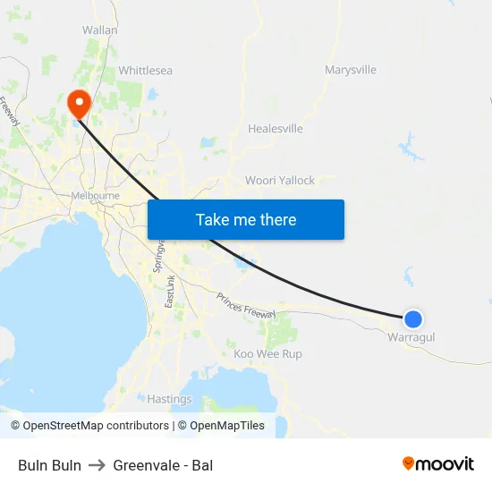 Buln Buln to Greenvale - Bal map