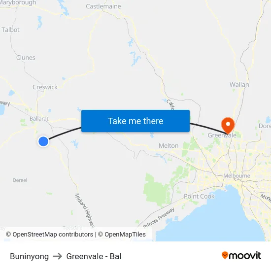 Buninyong to Greenvale - Bal map