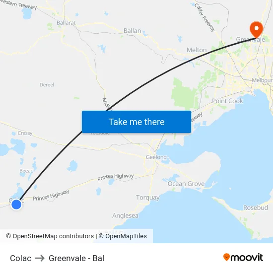 Colac to Greenvale - Bal map