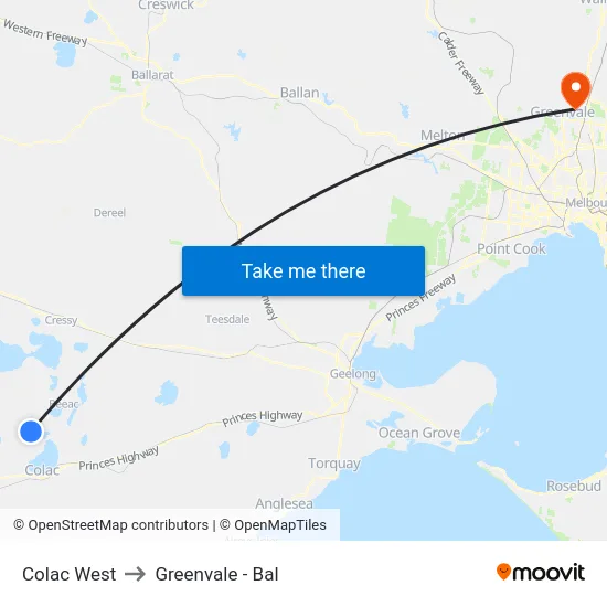 Colac West to Greenvale - Bal map