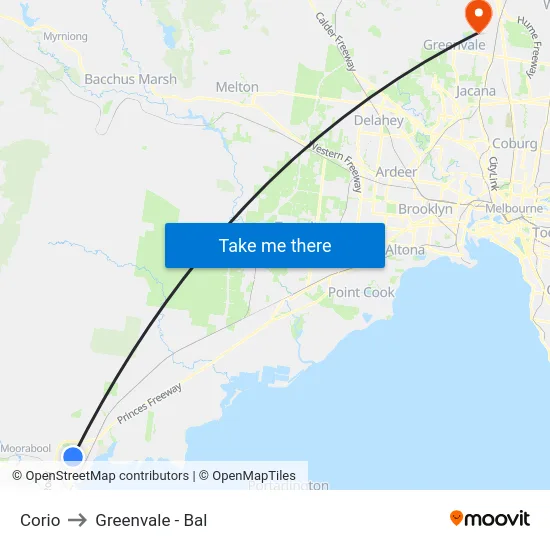 Corio to Greenvale - Bal map