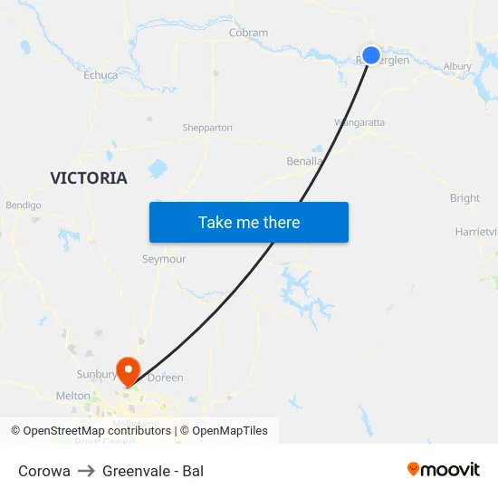 Corowa to Greenvale - Bal map