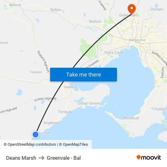 Deans Marsh to Greenvale - Bal map