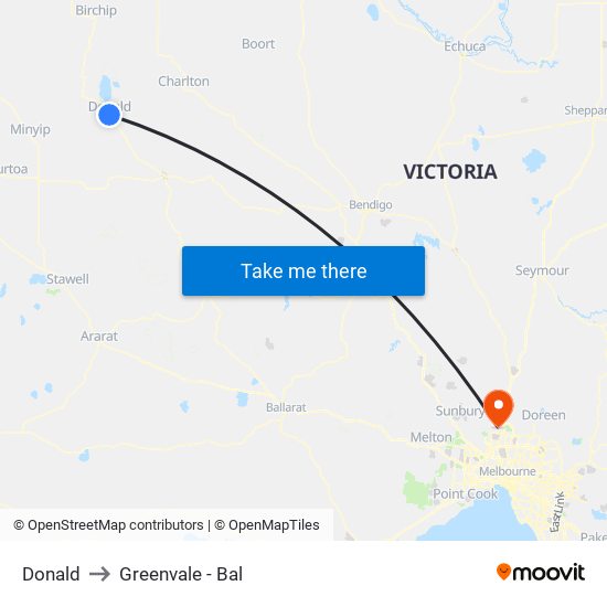 Donald to Greenvale - Bal map