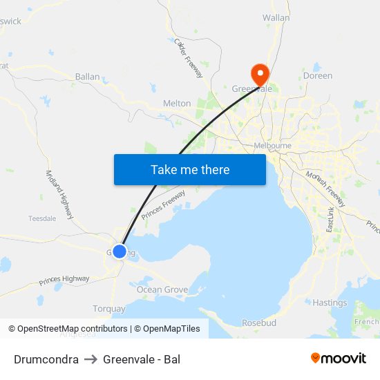 Drumcondra to Greenvale - Bal map