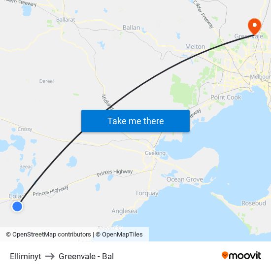 Elliminyt to Greenvale - Bal map