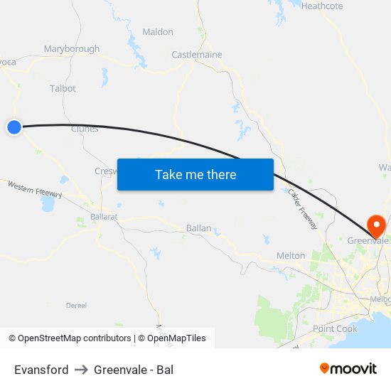 Evansford to Greenvale - Bal map