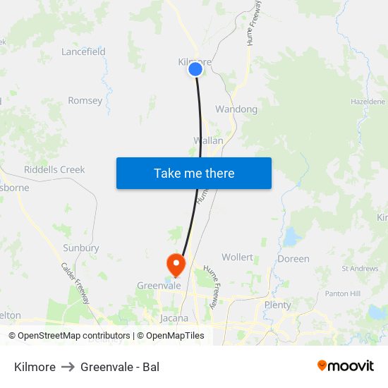 Kilmore to Greenvale - Bal map