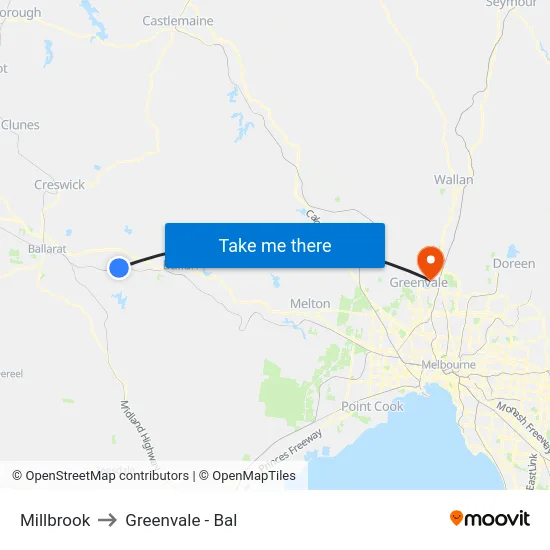 Millbrook to Greenvale - Bal map