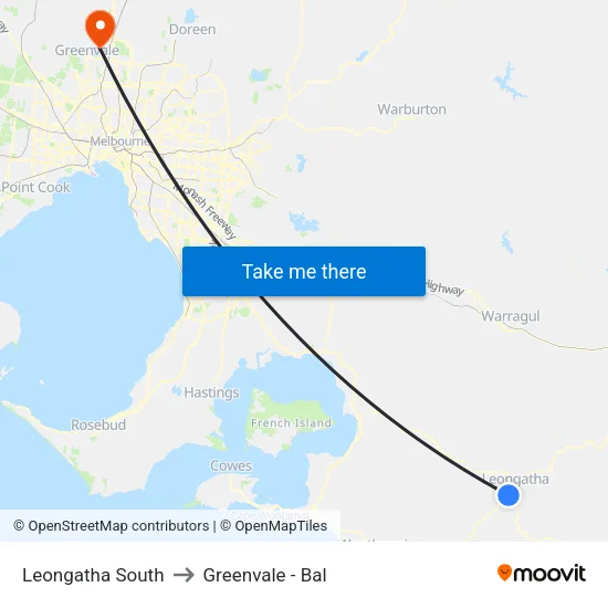 Leongatha South to Greenvale - Bal map