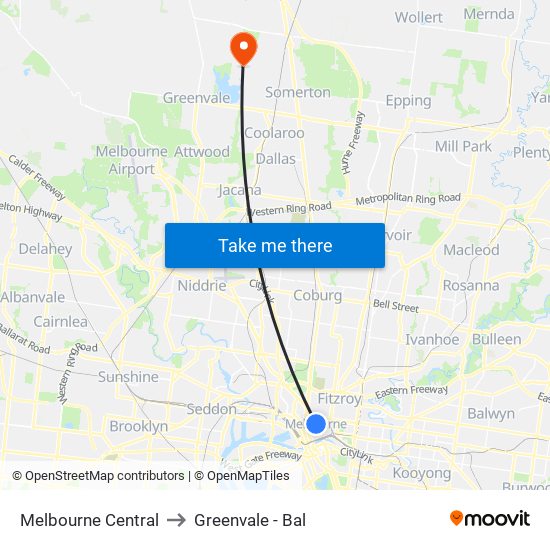 Melbourne Central to Greenvale - Bal map