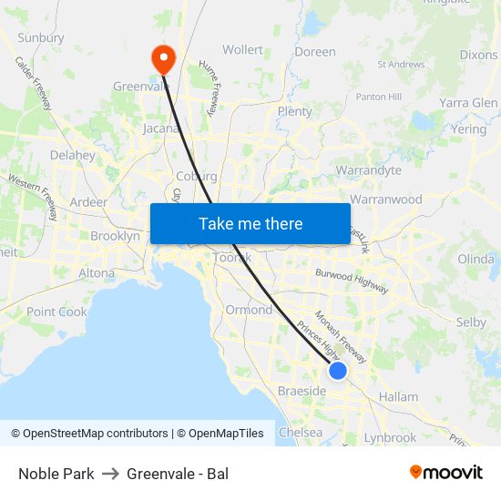 Noble Park to Greenvale - Bal map