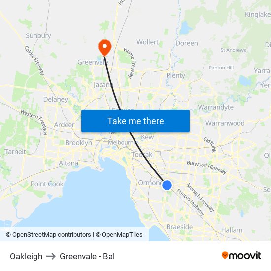 Oakleigh to Greenvale - Bal map