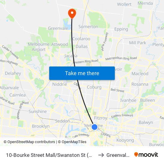 10-Bourke Street Mall/Swanston St (Melbourne City) to Greenvale - Bal map