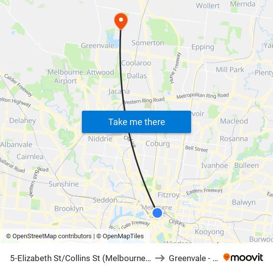 5-Elizabeth St/Collins St (Melbourne City) to Greenvale - Bal map