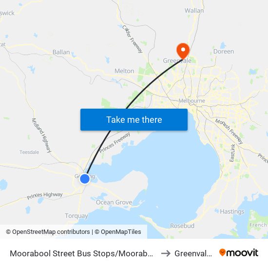 Moorabool Street Bus Stops/Moorabool St (Geelong) to Greenvale - Bal map