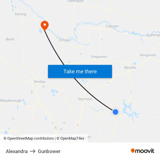 Alexandra to Gunbower map