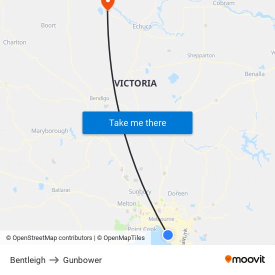 Bentleigh to Gunbower map