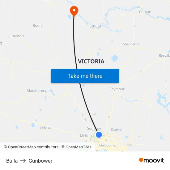 Bulla to Gunbower map