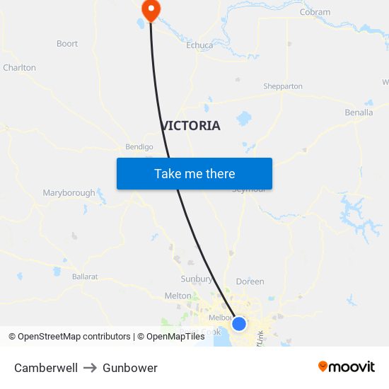 Camberwell to Gunbower map