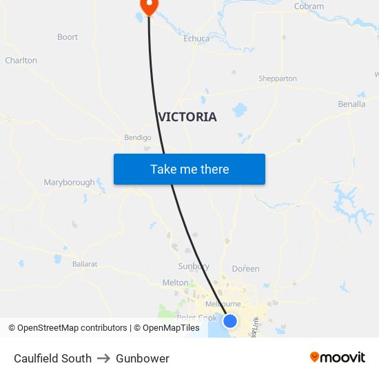 Caulfield South to Gunbower map