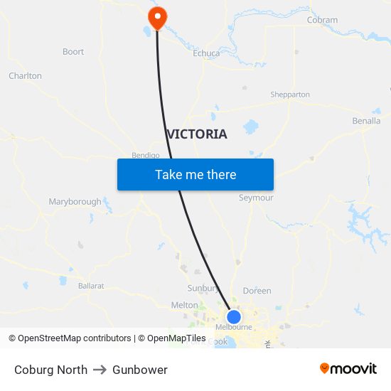 Coburg North to Gunbower map