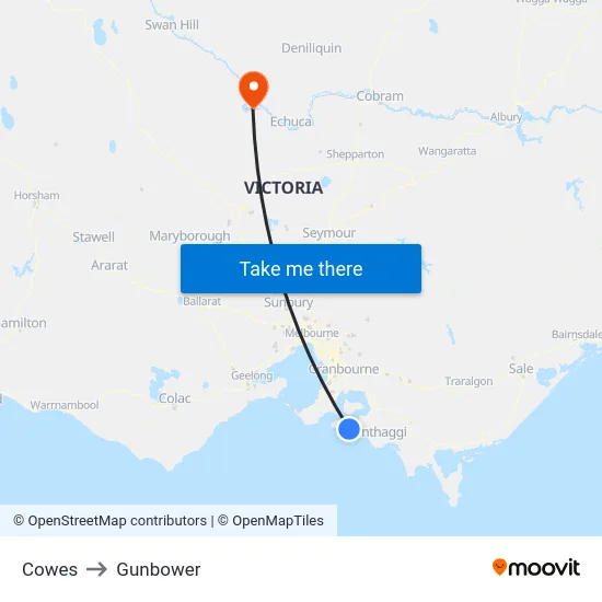 Cowes to Gunbower map