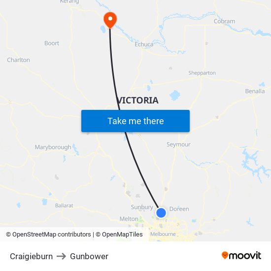 Craigieburn to Gunbower map