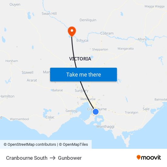 Cranbourne South to Gunbower map