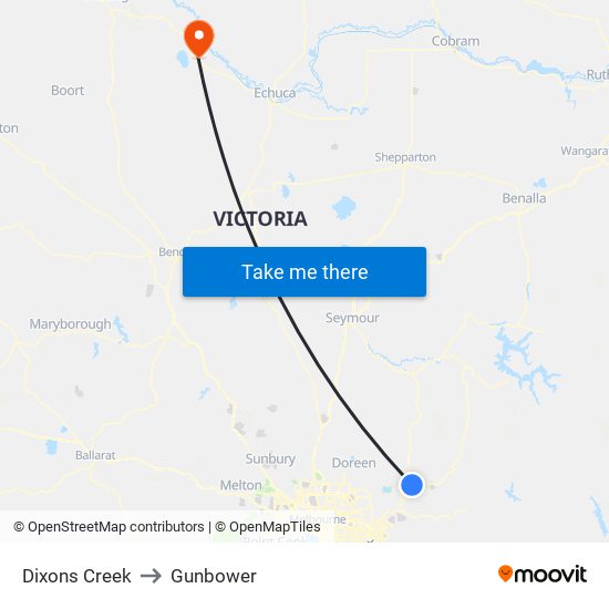 Dixons Creek to Gunbower map