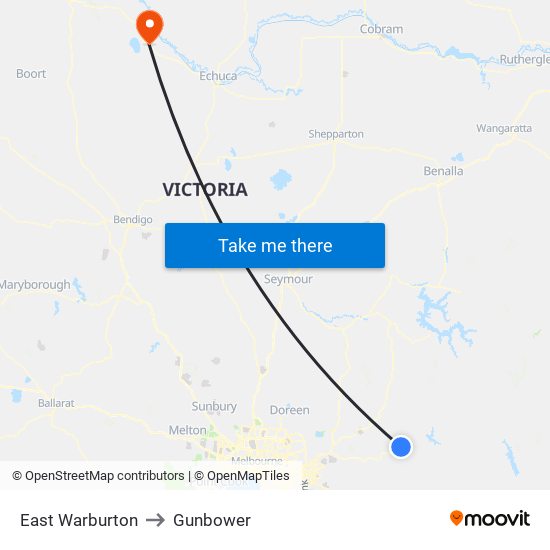 East Warburton to Gunbower map