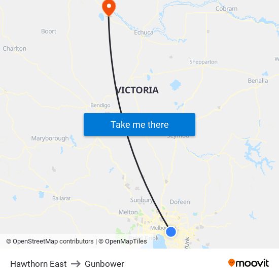 Hawthorn East to Gunbower map