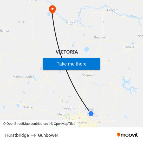 Hurstbridge to Gunbower map