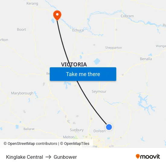 Kinglake Central to Gunbower map